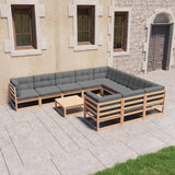 vidaXL 11-Piece Solid Pine Wood Lounge Set