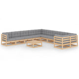 vidaXL 11-Piece Solid Pine Wood Lounge Set