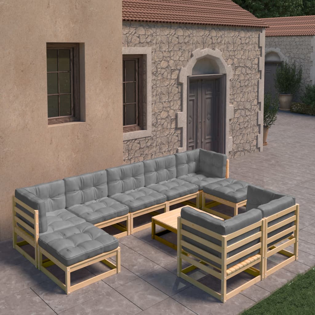 vidaXL 10-Piece Lounge Set with Cushions Solid Pine Wood