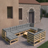 vidaXL 10-Piece Lounge Set with Cushions Solid Pine Wood