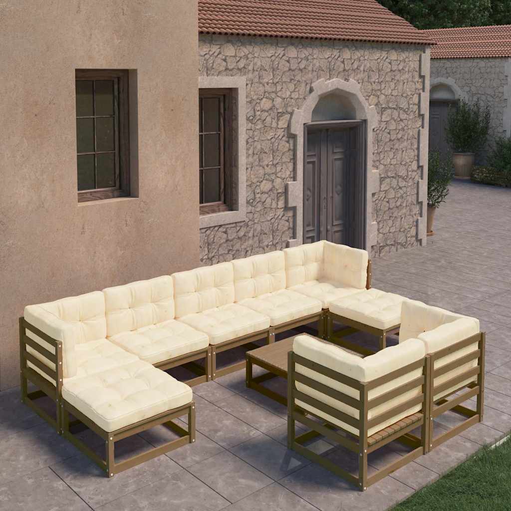 vidaXL 10-Piece Lounge Set with Cushions Solid Pine Wood