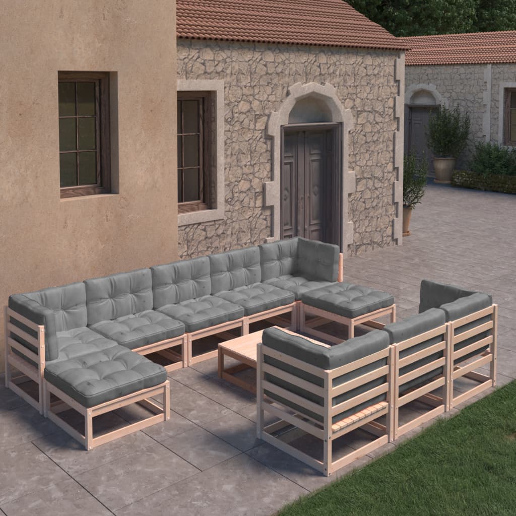 vidaXL 11-Piece Solid Pinewood Lounge Set