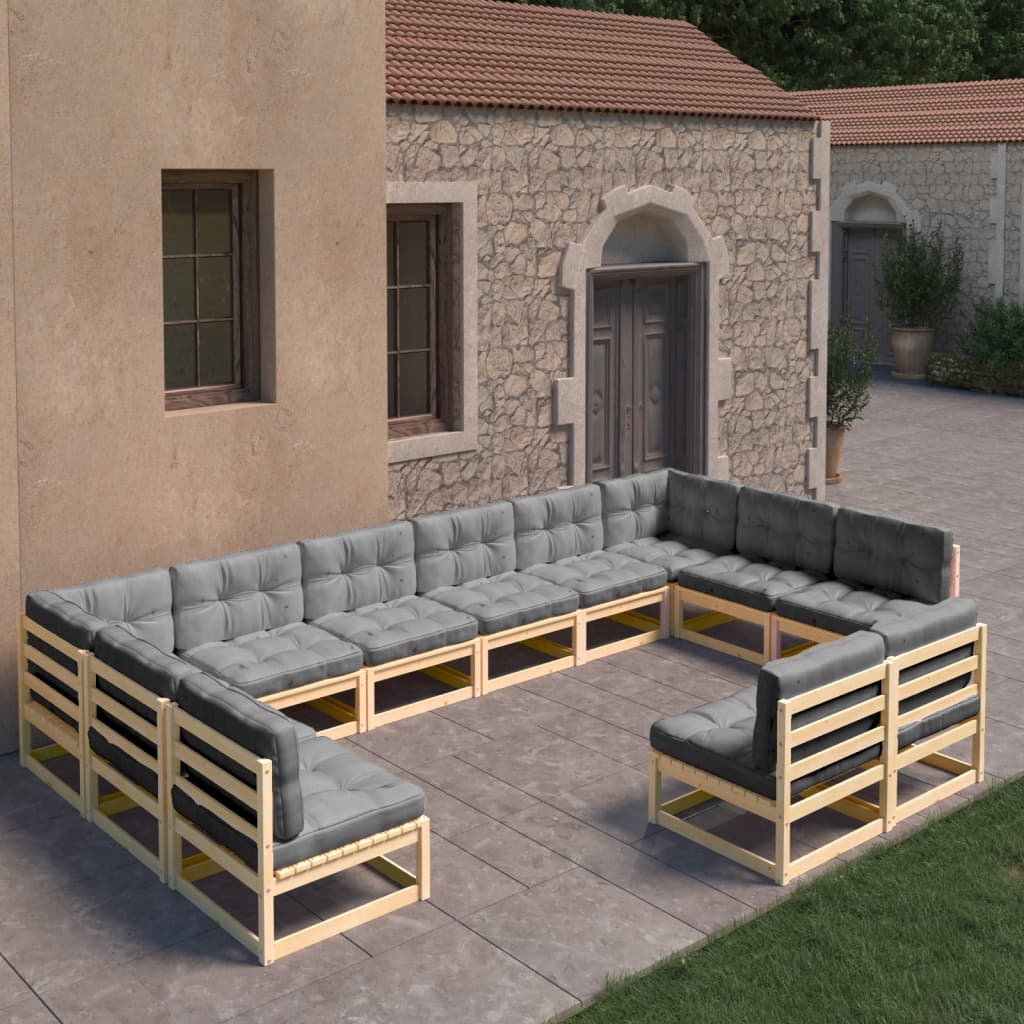 vidaXL 12-piece Solid Pinewood Lounge Set