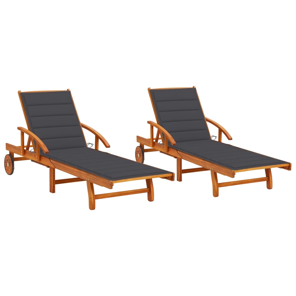 vidaXL Sun Lounger with Cushion Solid Acacia Wood
