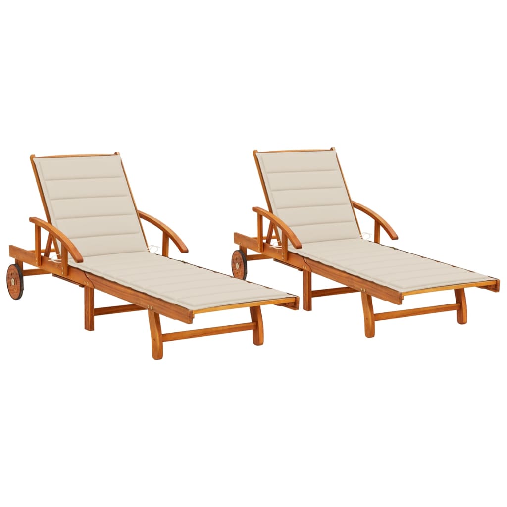 vidaXL Sun Lounger with Cushion Solid Acacia Wood
