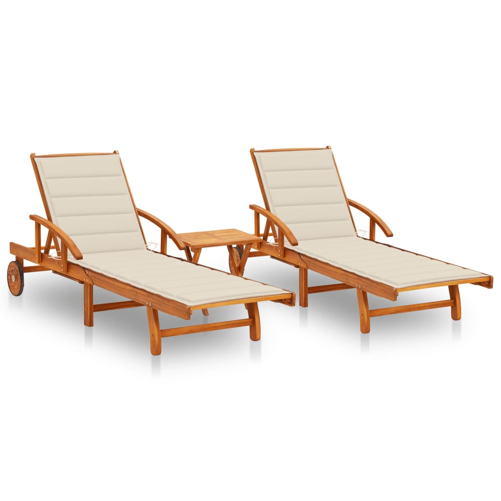 vidaXL Sun Lounger with Cushion Solid Acacia Wood