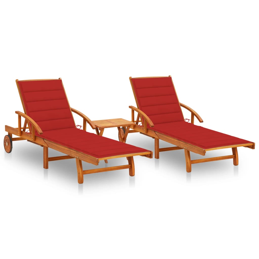 vidaXL Sun Lounger with Cushion Solid Acacia Wood