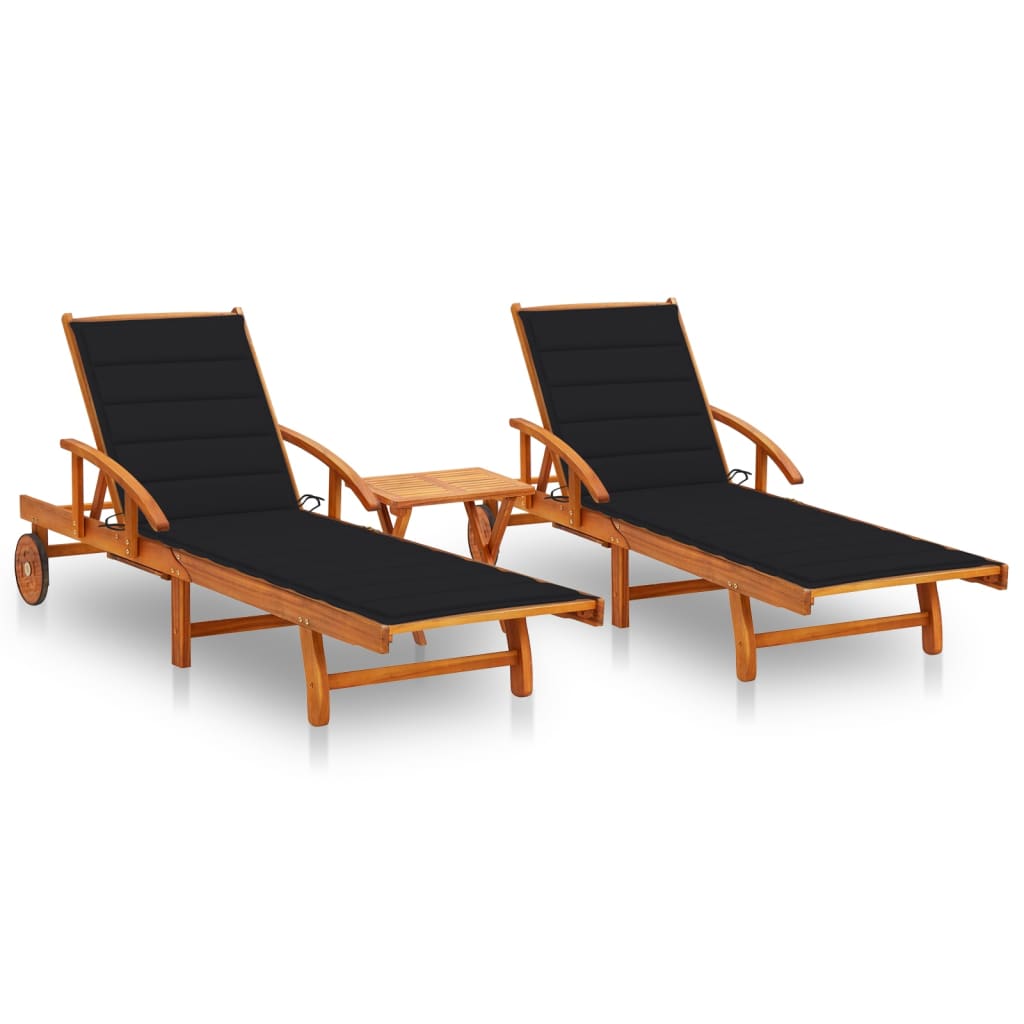 vidaXL Sun Lounger with Cushion Solid Acacia Wood