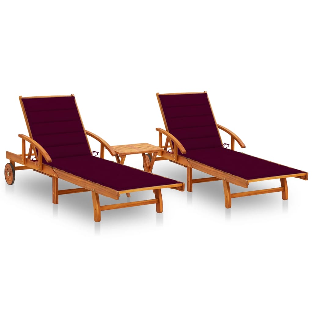 vidaXL Sun Lounger with Cushion Solid Acacia Wood