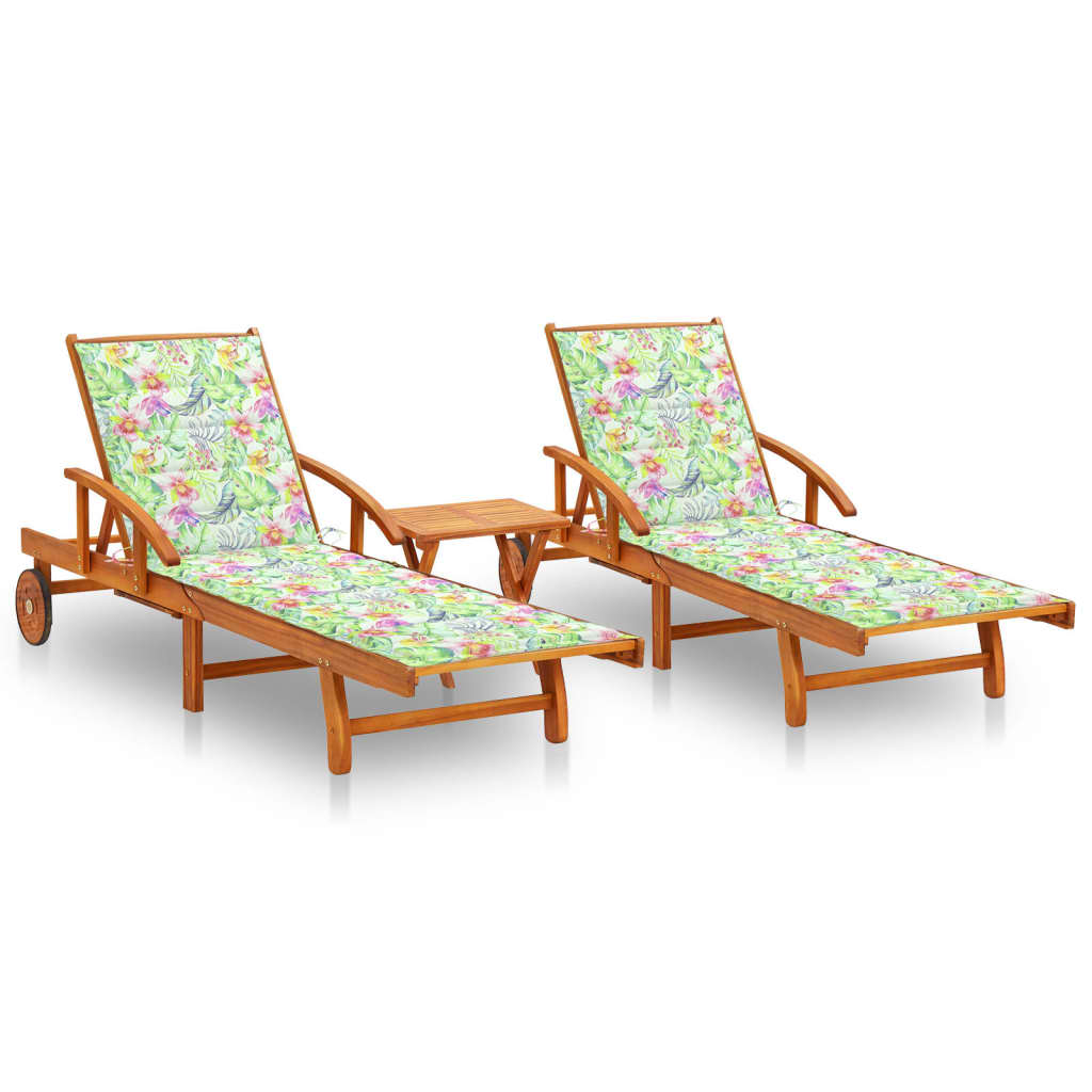 vidaXL Sun Lounger with Cushion Solid Acacia Wood