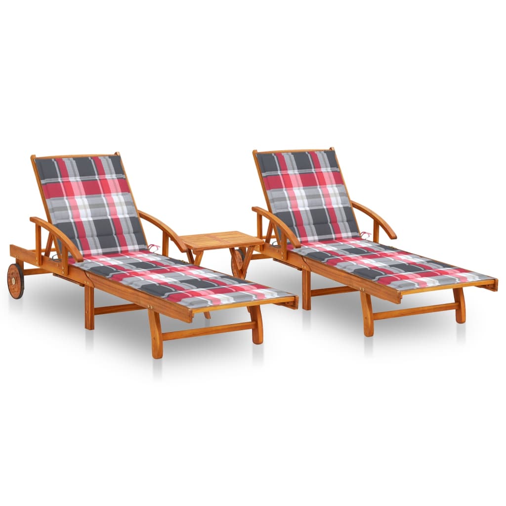 vidaXL Sun Lounger with Cushion Solid Acacia Wood