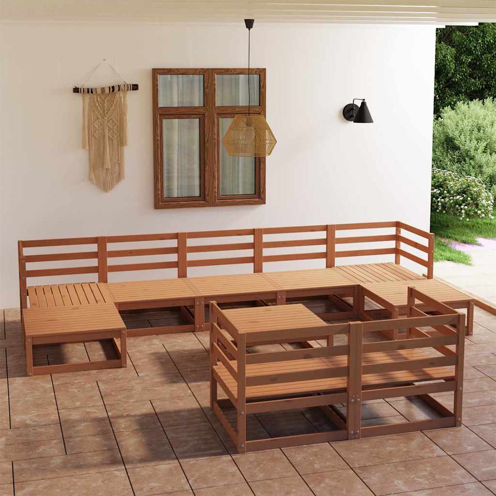 vidaXL 10-Piece Lounge Set with Cushions Solid Pine Wood