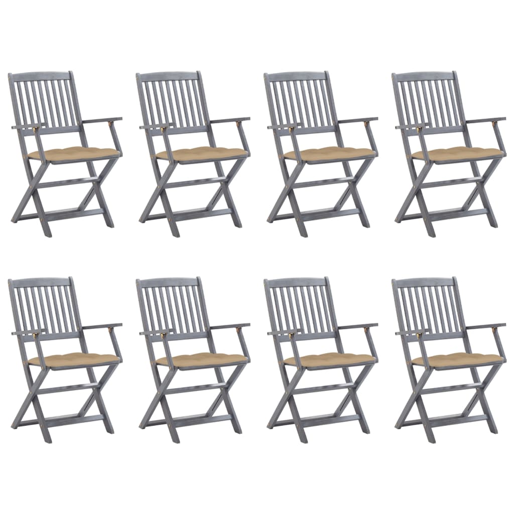vidaXL Tuinstoelen 2 st inklapbaar met kussens massief acaciahout