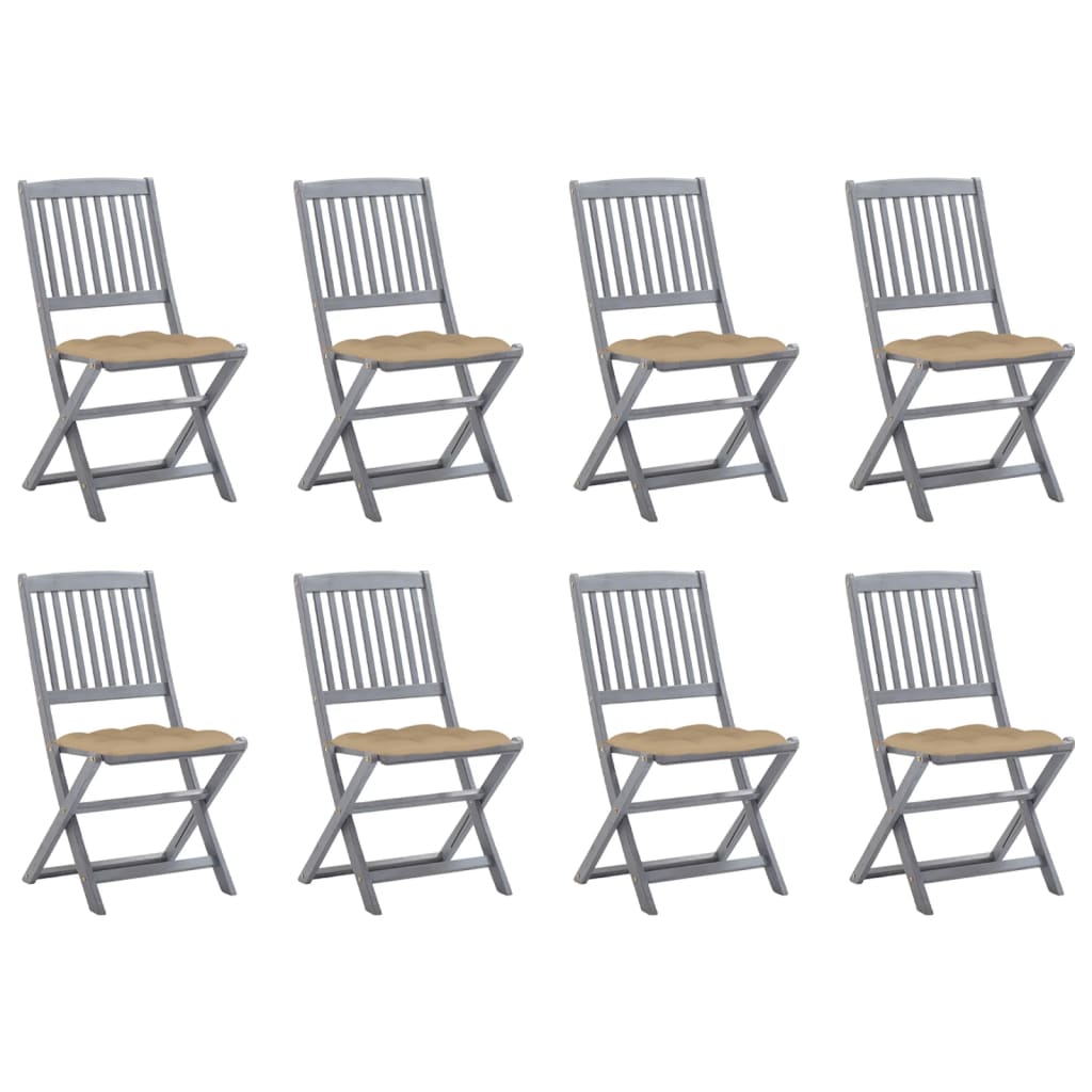vidaXL Tuinstoelen 2 st inklapbaar met kussens massief acaciahout