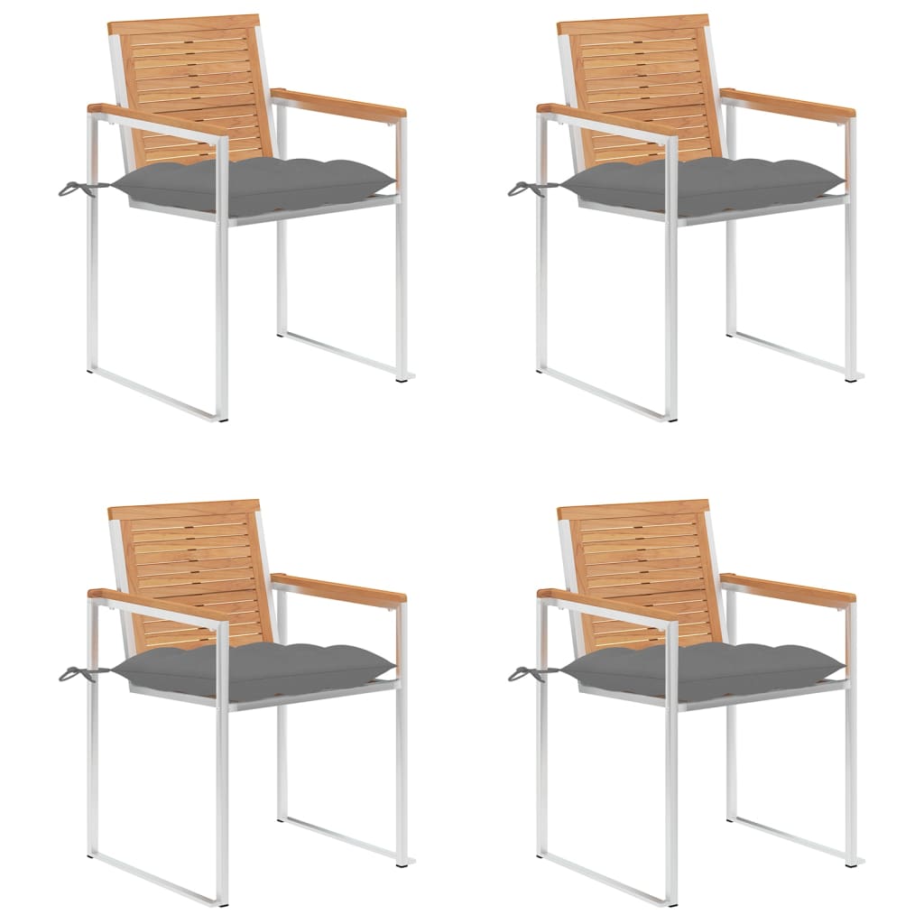 vidaXL Tuinstoelen 2 st met kussens massief teakhout en staal