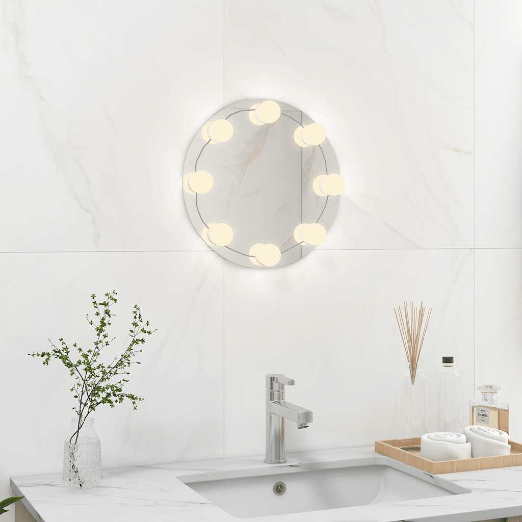 vidaXL Wall Mirror with LED Lights Round Glass