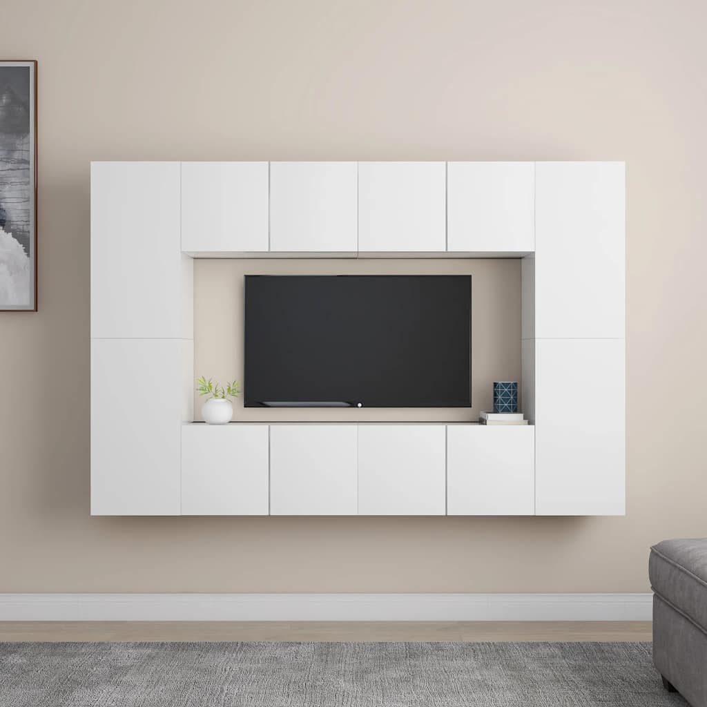 vidaXL 8-piece TV Cabinet Set Engineered Wood White