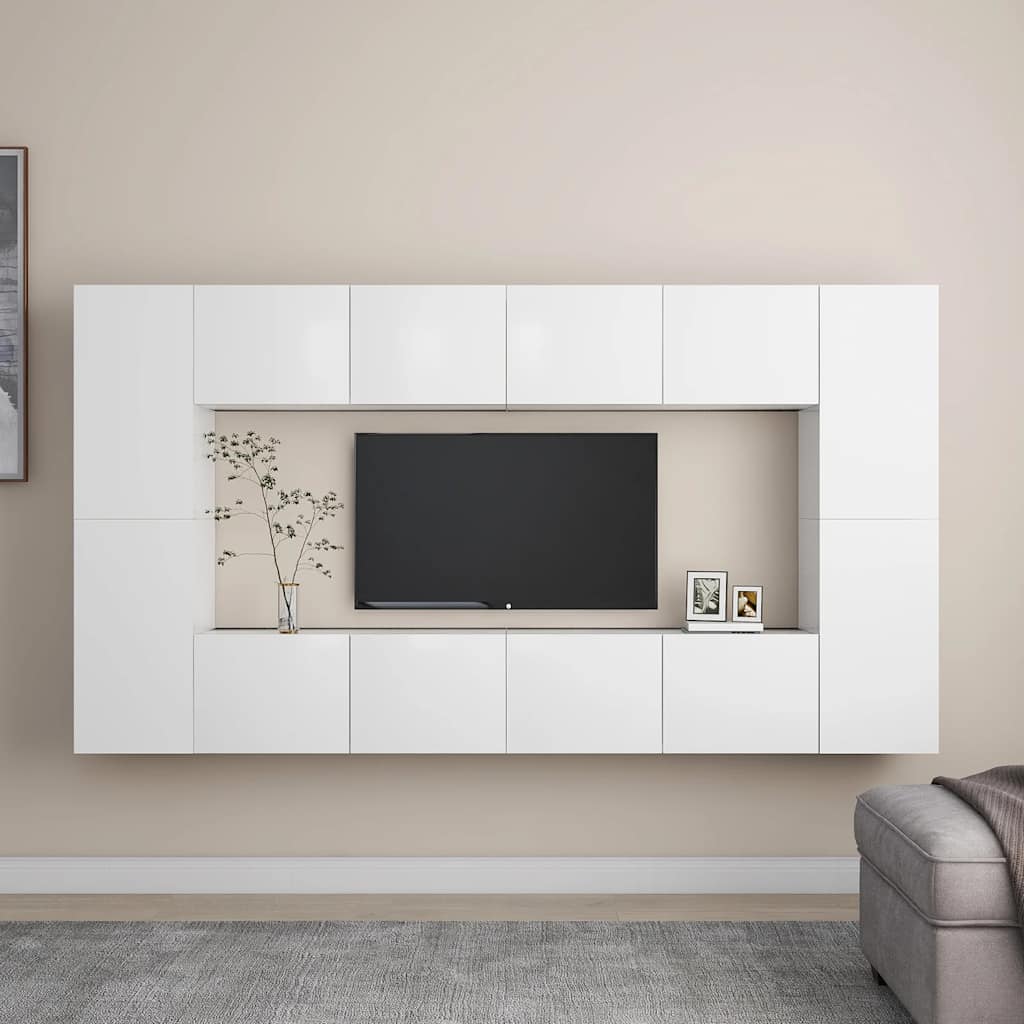 vidaXL 8-piece TV Cabinet Set Engineered Wood White