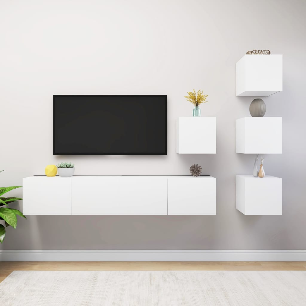vidaXL 6-Piece TV Cabinet Set Engineered Wood White