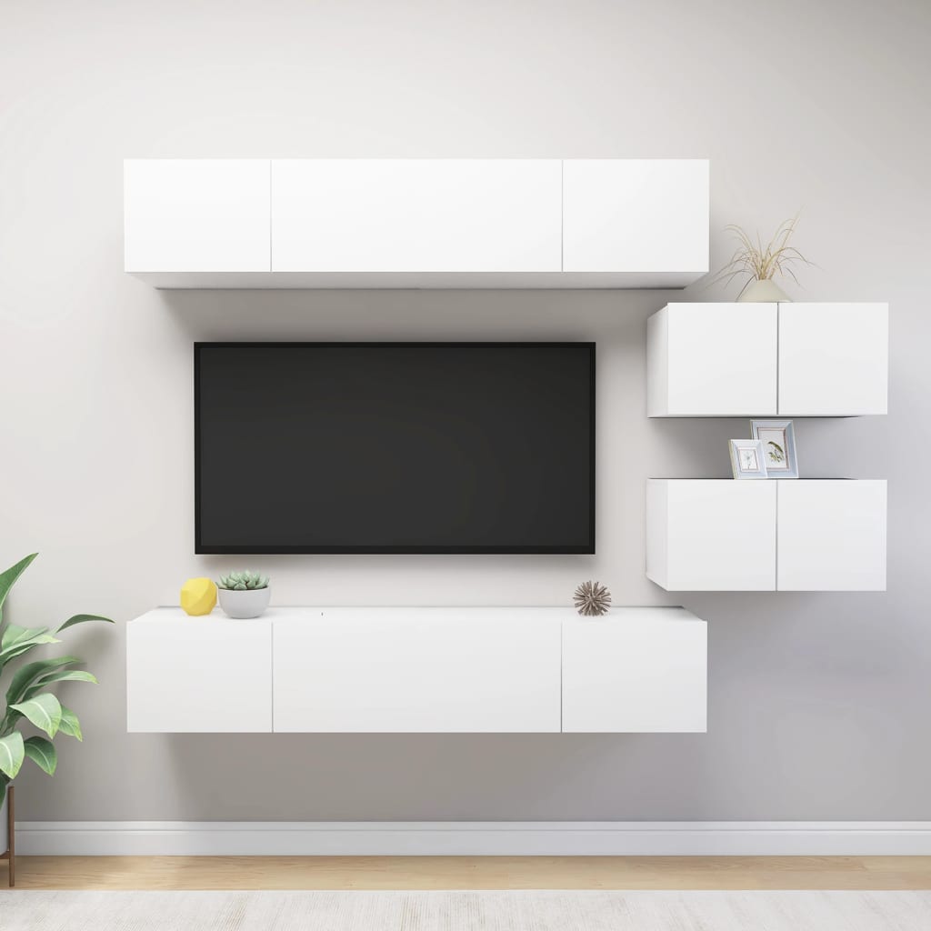 vidaXL 6-Piece TV Cabinet Set Chipboard White