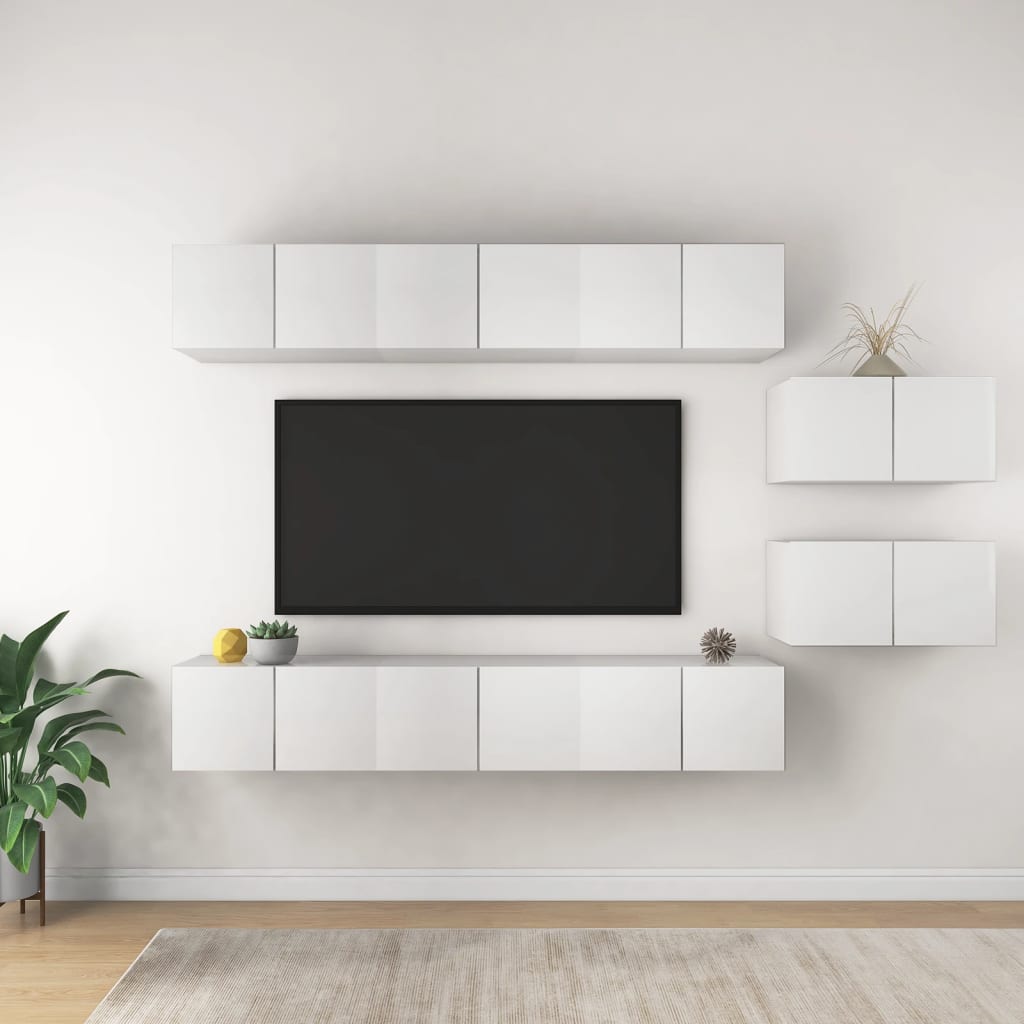 vidaXL 6-Piece TV Cabinet Set Chipboard White