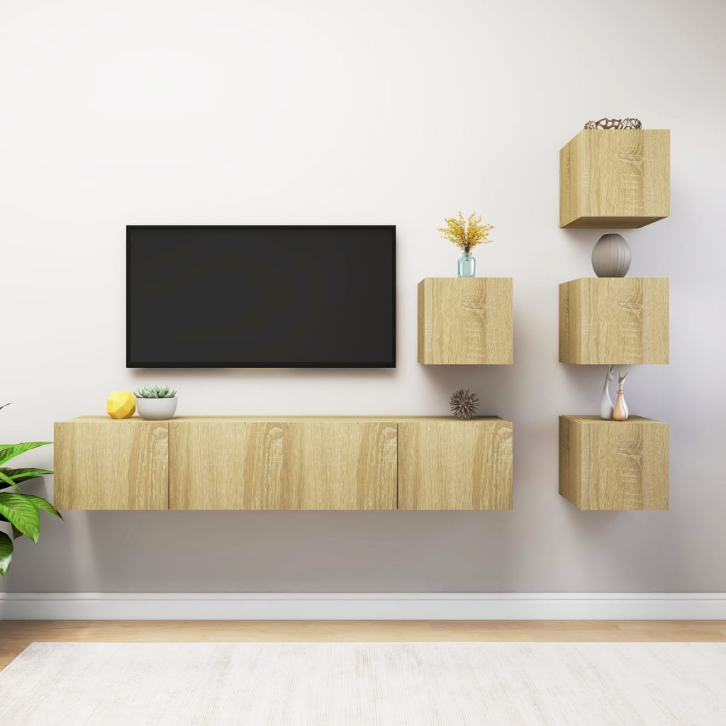 vidaXL 6-Piece TV Cabinet Set Engineered Wood White