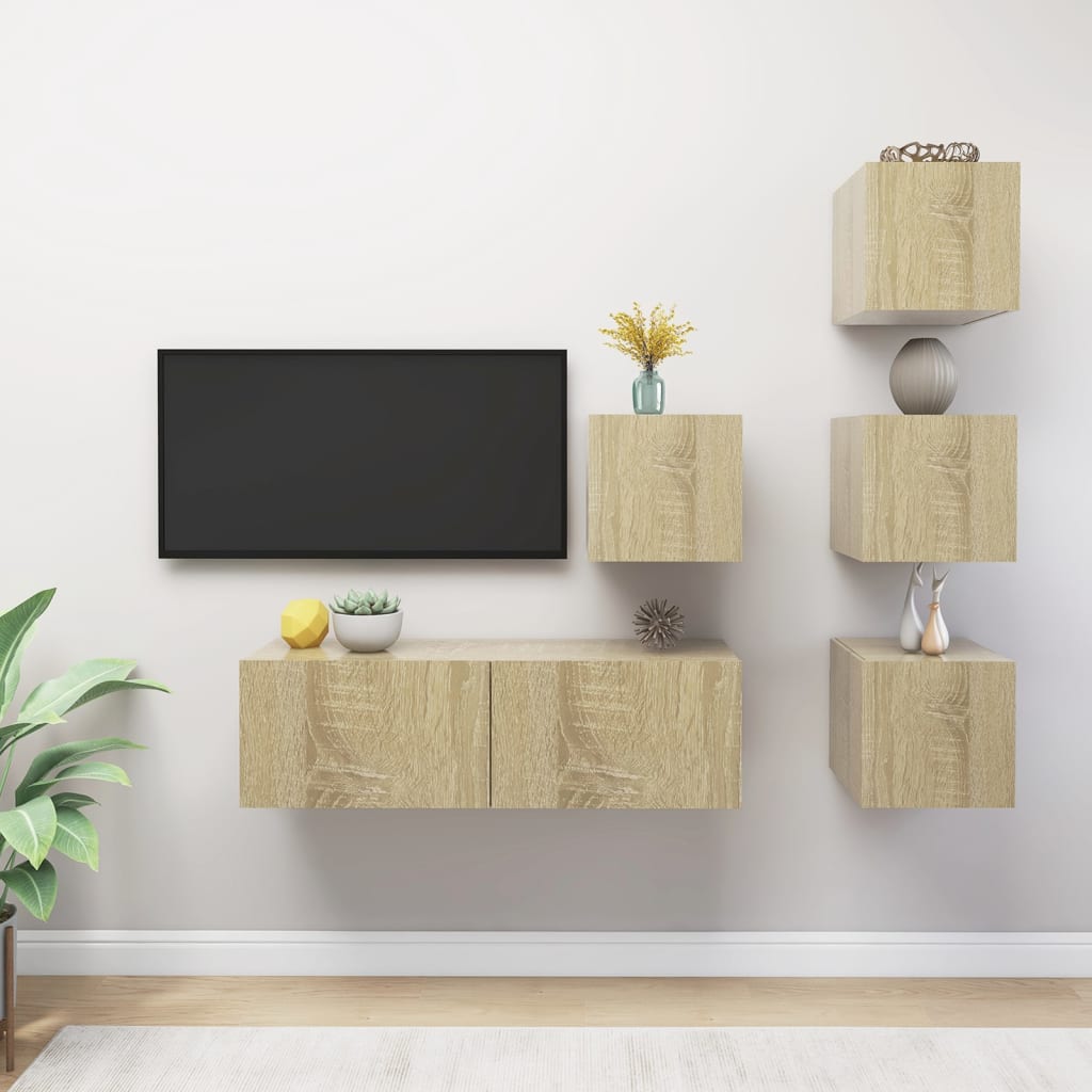 vidaXL 6-Piece TV Cabinet Set Engineered Wood White
