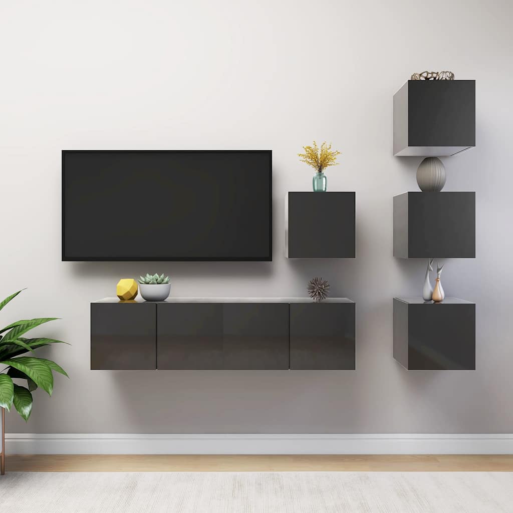 vidaXL 6-Piece TV Cabinet Set Engineered Wood White