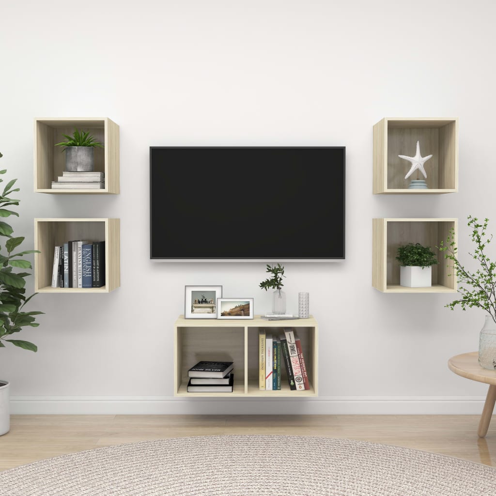 vidaXL 5-delige Tv-meubelset bewerkt hout grijs