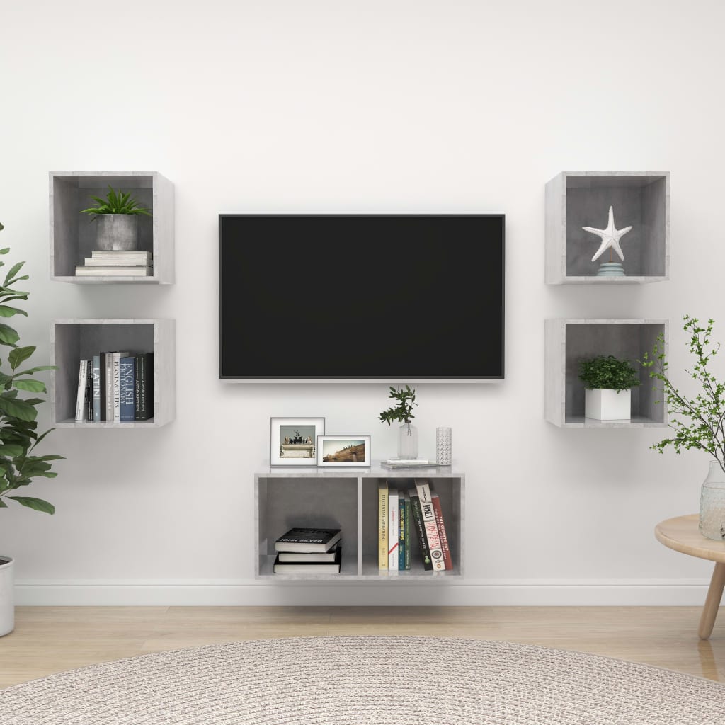vidaXL 5-delige Tv-meubelset bewerkt hout grijs