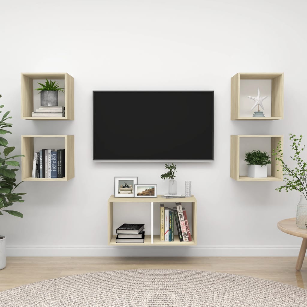 vidaXL 5-delige Tv-meubelset bewerkt hout grijs