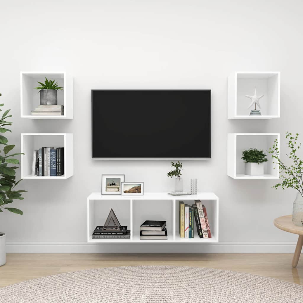vidaXL 5-delige Tv-meubelset bewerkt hout wit