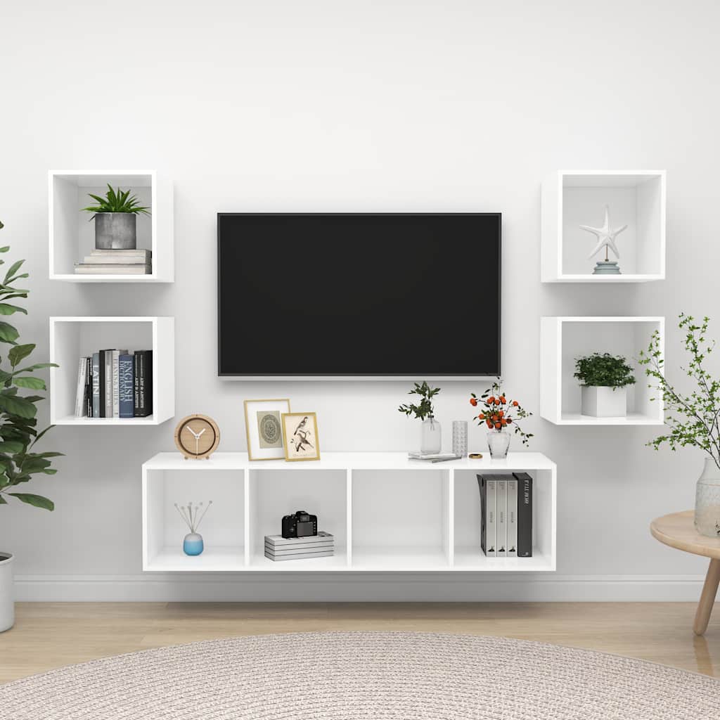 vidaXL 5-delige Tv-meubelset bewerkt hout wit