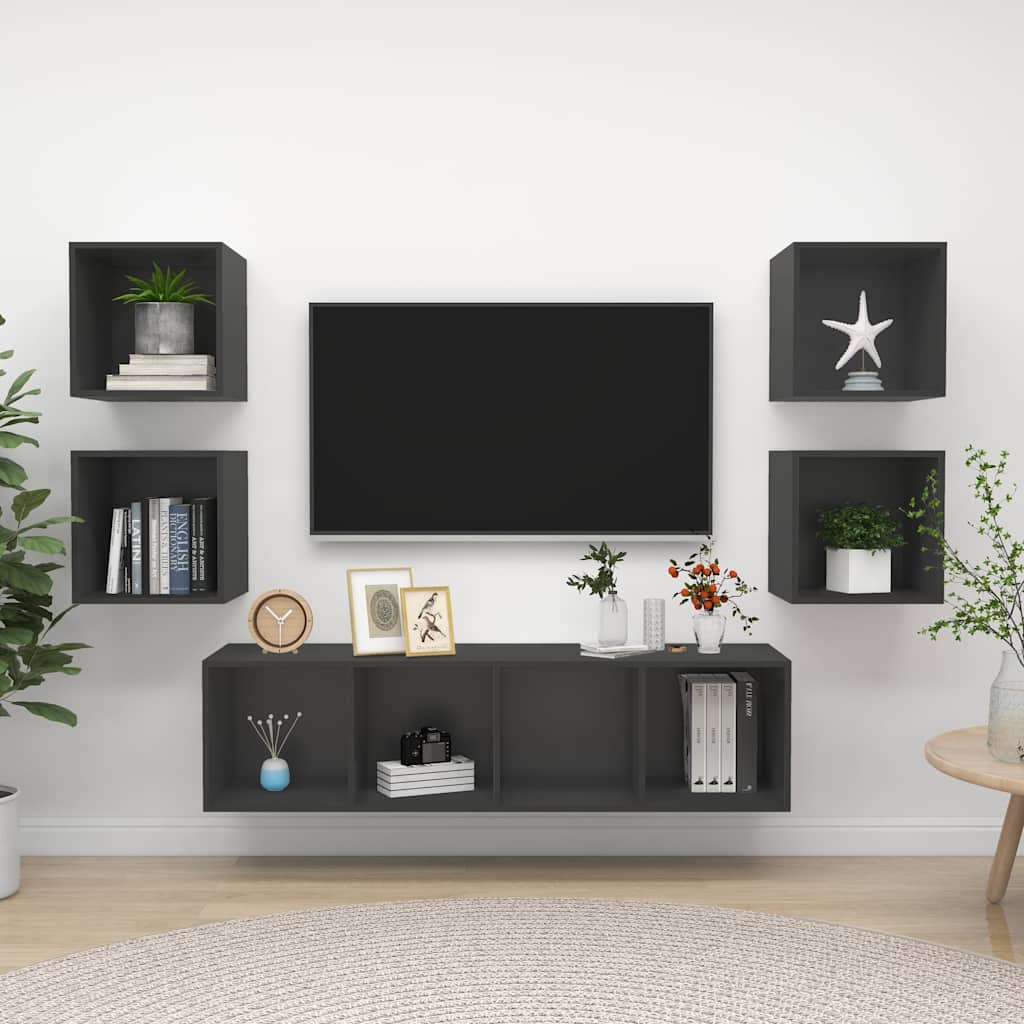 vidaXL 5-delige Tv-meubelset bewerkt hout wit
