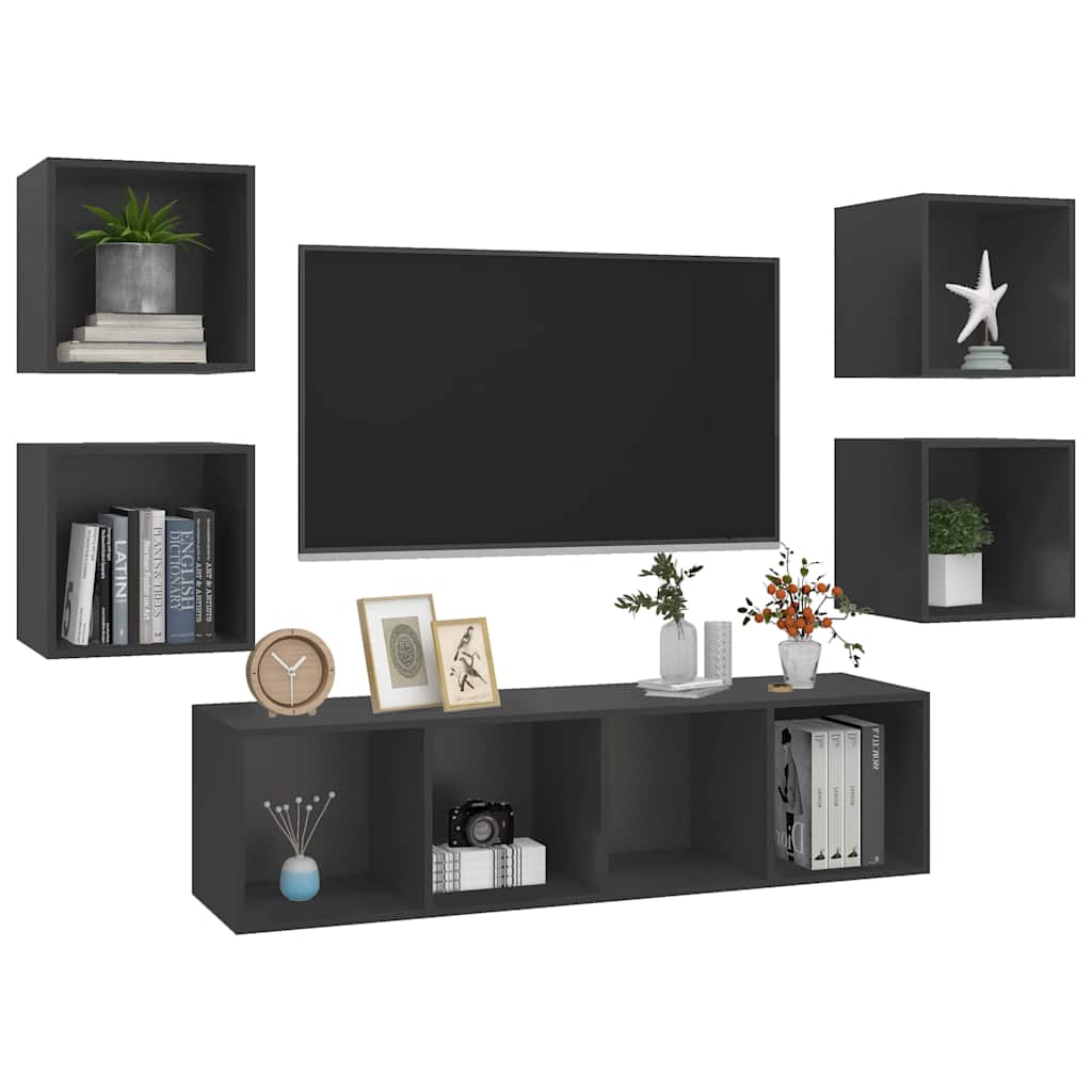vidaXL 5-delige Tv-meubelset bewerkt hout wit