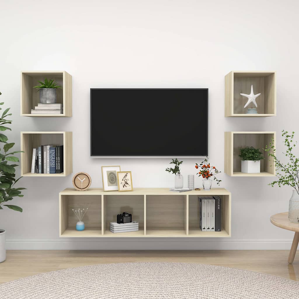vidaXL 5-delige Tv-meubelset bewerkt hout wit