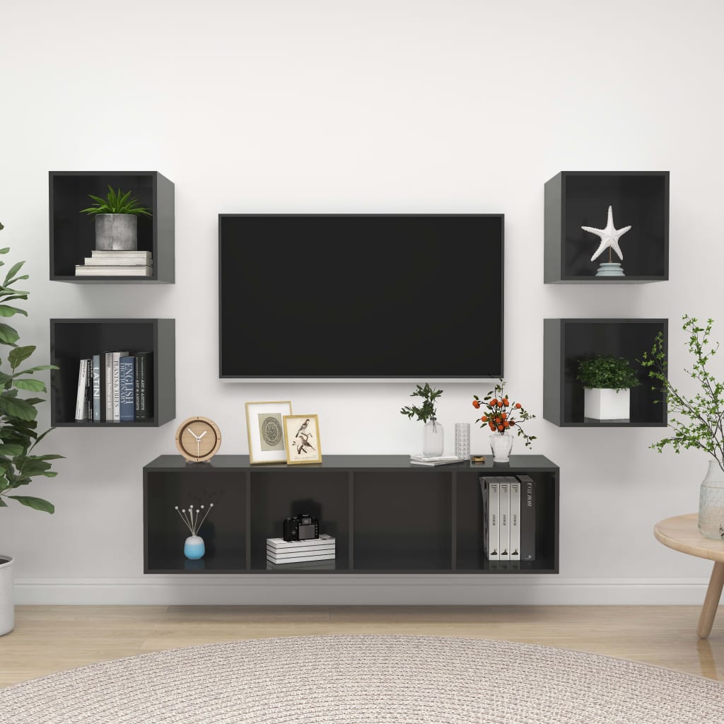 vidaXL 5-delige Tv-meubelset bewerkt hout wit