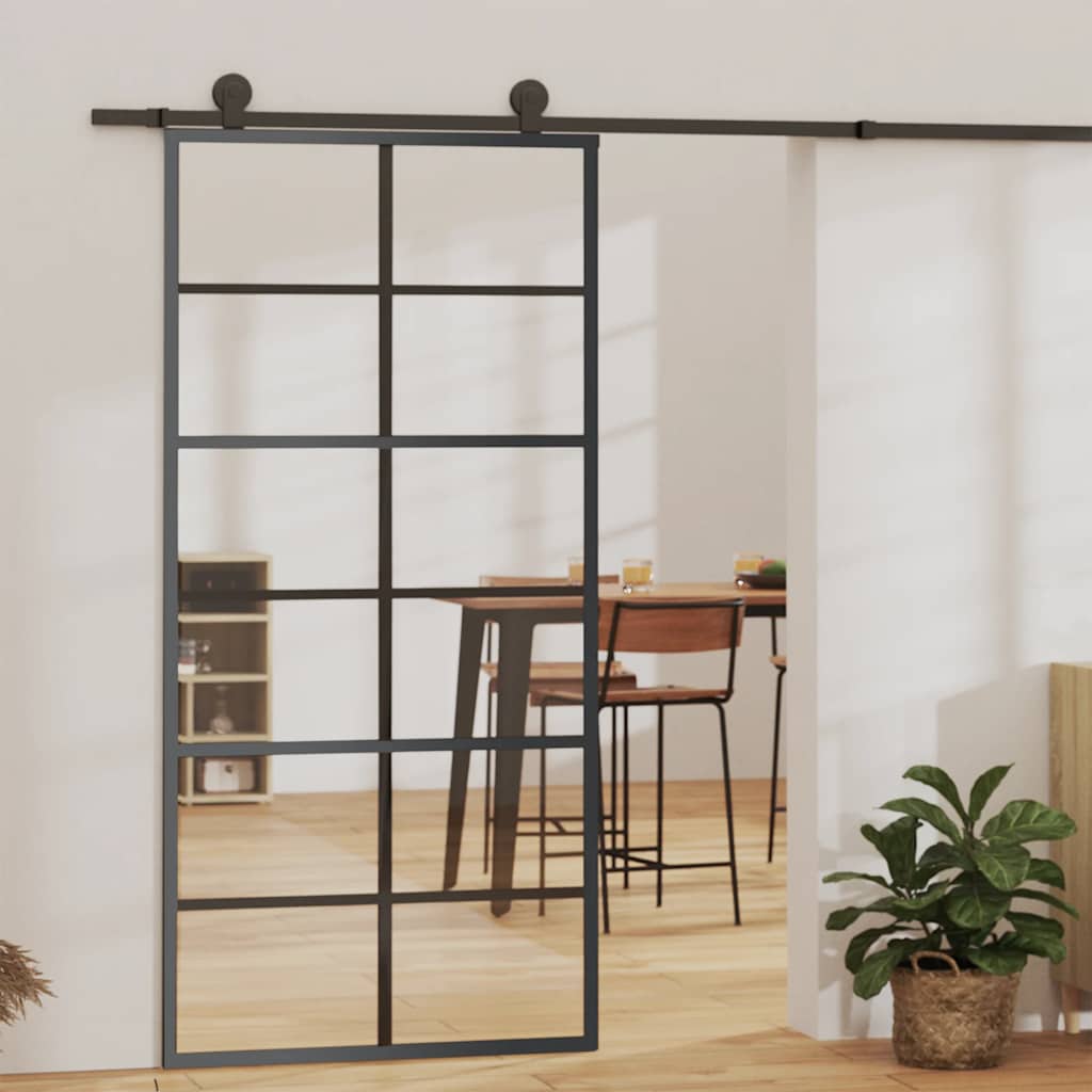 vidaXL Sliding Door with Hardware 76x205 cm Aluminum and ESG Glass
