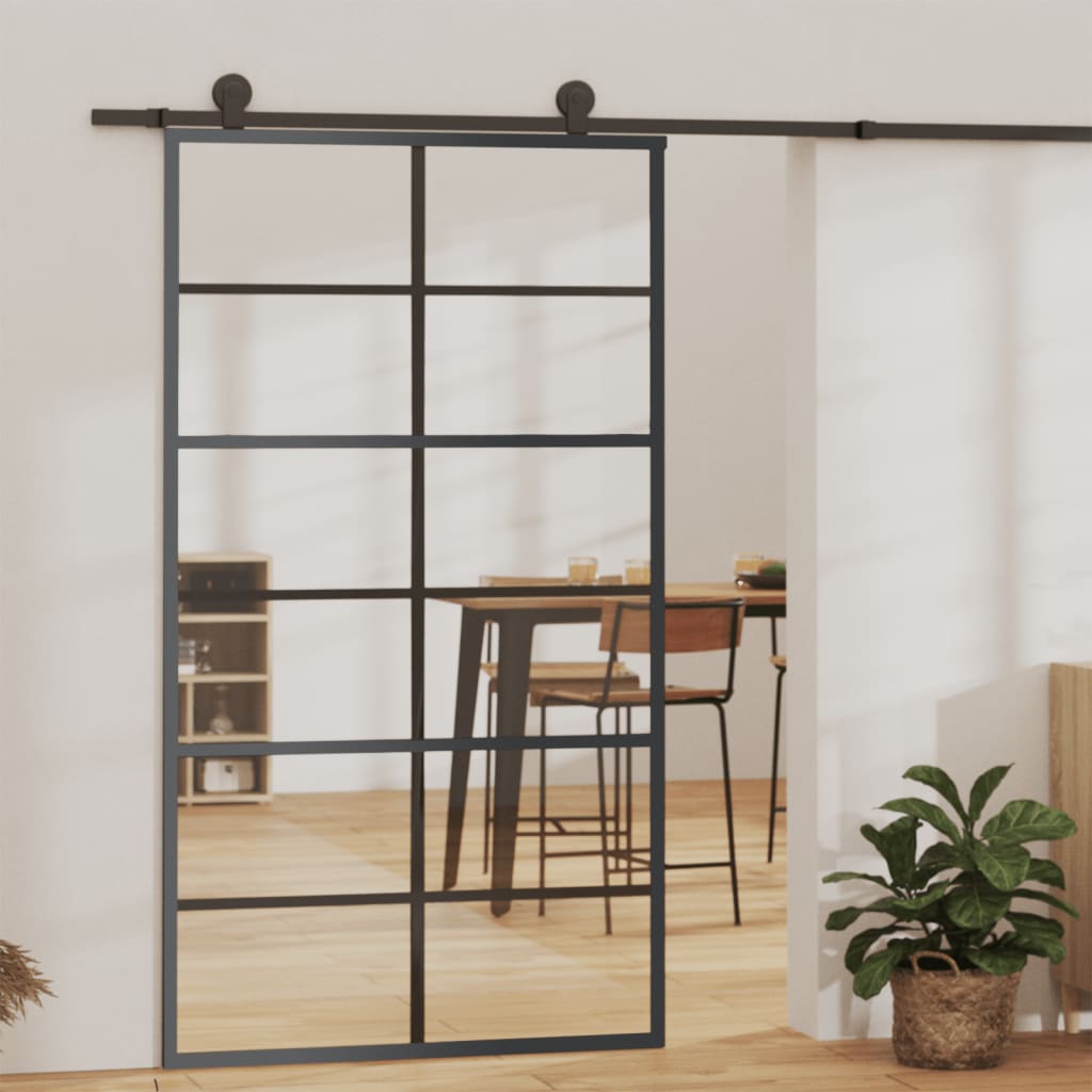 vidaXL Sliding Door with Hardware 76x205 cm Aluminum and ESG Glass