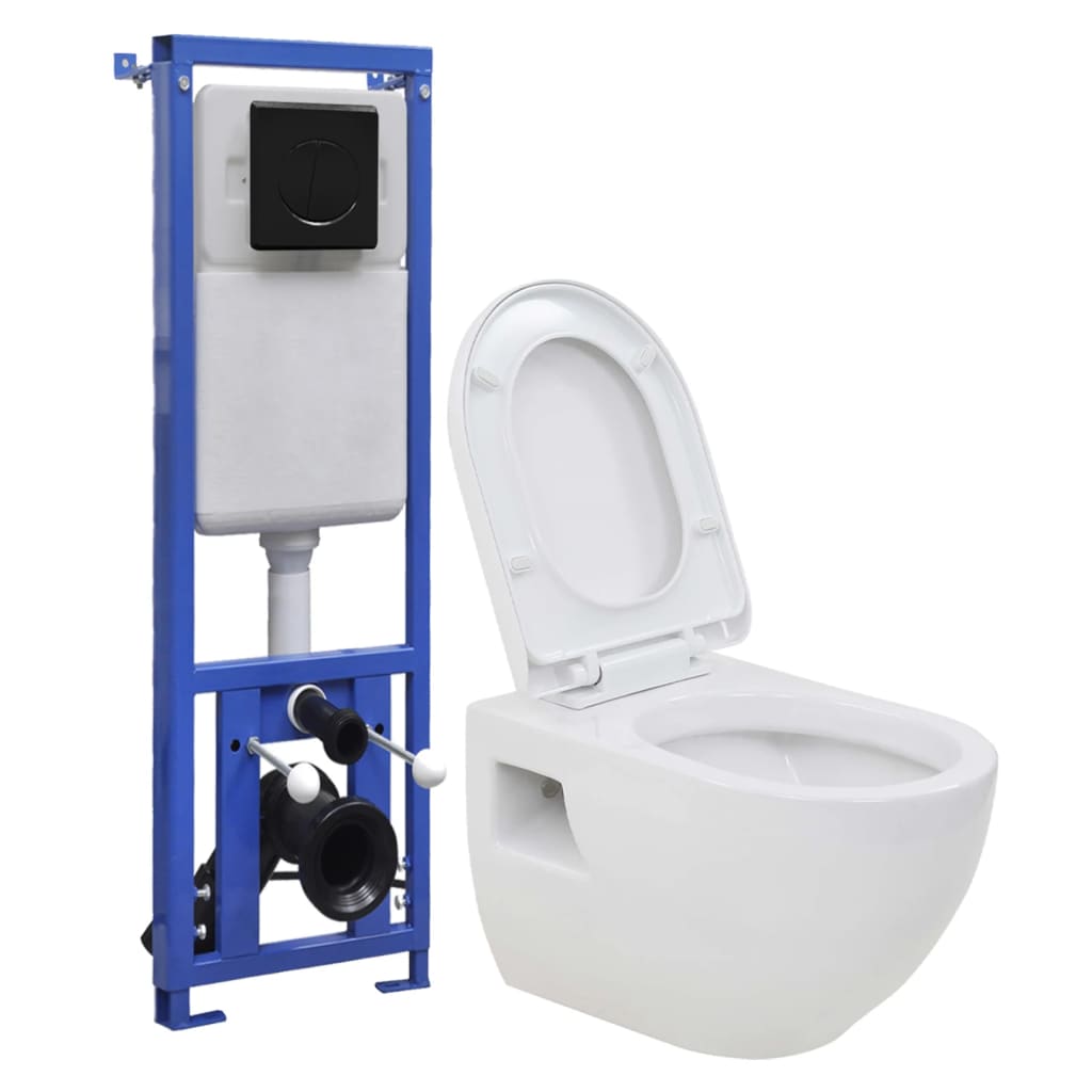 vidaXL Wall-hung Toilet with Concealed Cistern Ceramic White