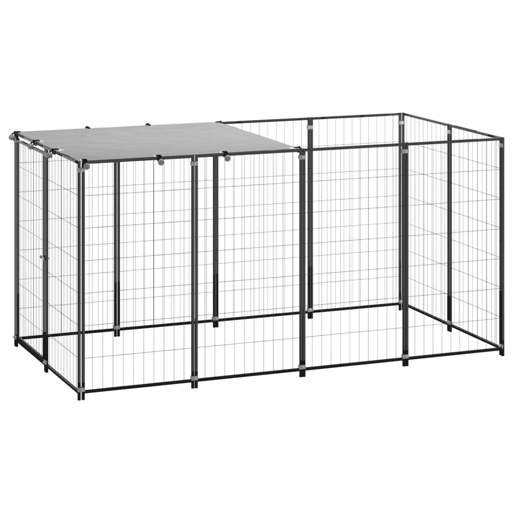 vidaXL Hondenkennel 110x110x110 cm staal zwart