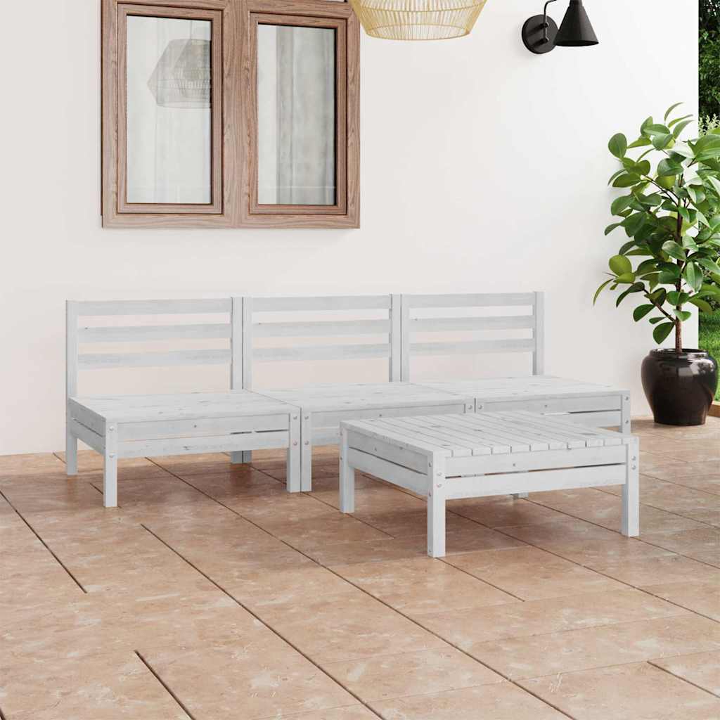 vidaXL 4-delige Loungeset massief grenenhout wit