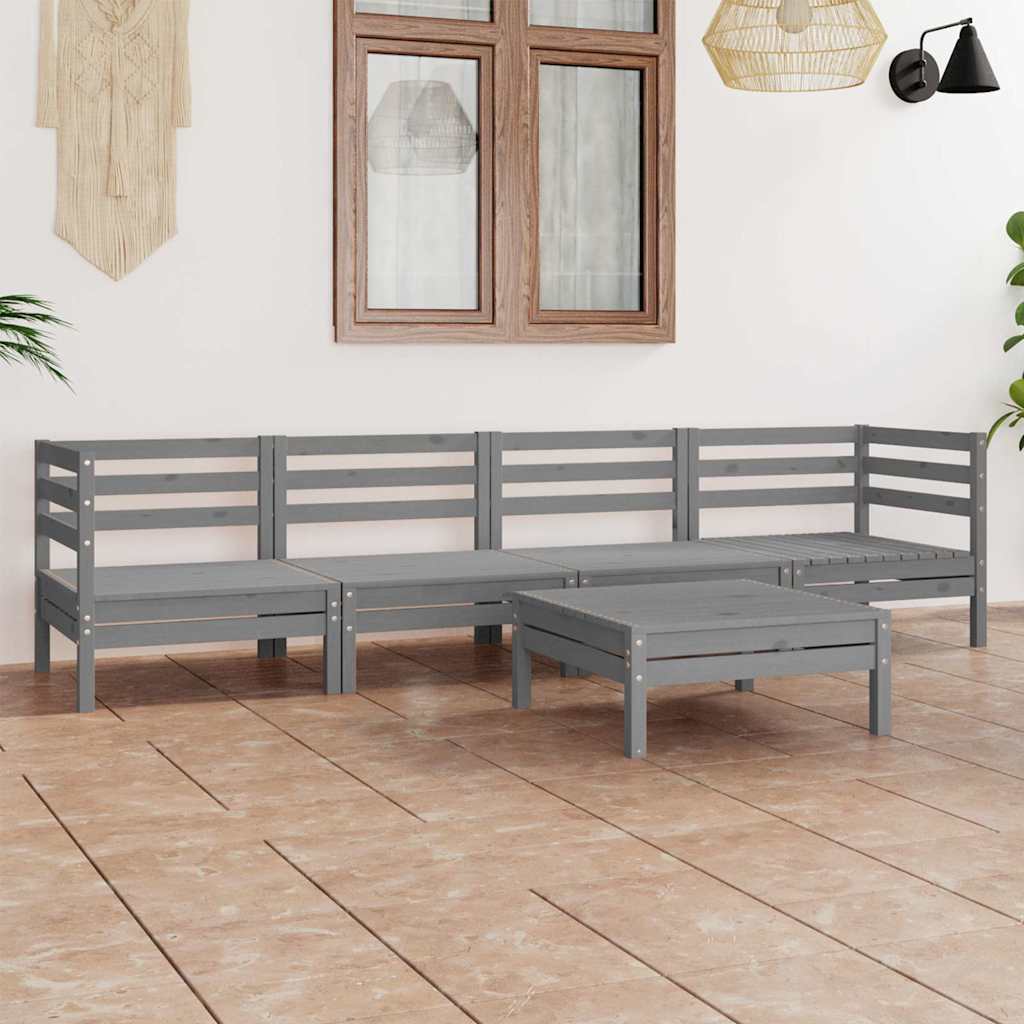 vidaXL 5-delige Loungeset massief grenenhout wit