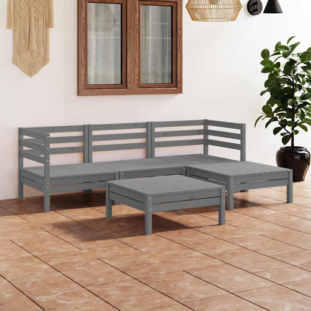 vidaXL 5-delige Loungeset massief grenenhout wit