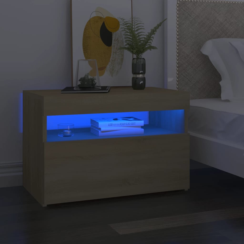vidaXL Nachtkastje met LED-verlichting 60x35x40 cm bewerkt hout wit