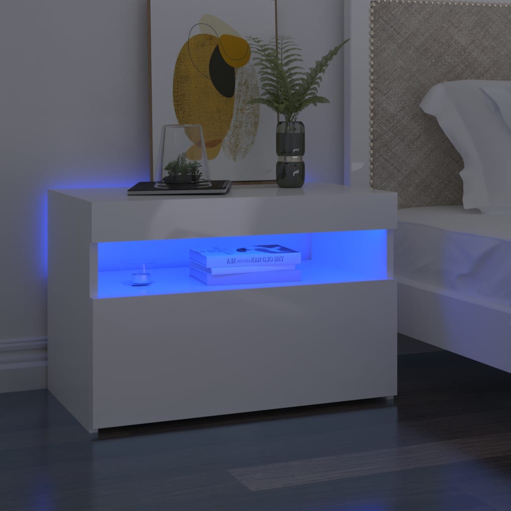 vidaXL Nachtkastje met LED-verlichting 60x35x40 cm bewerkt hout wit