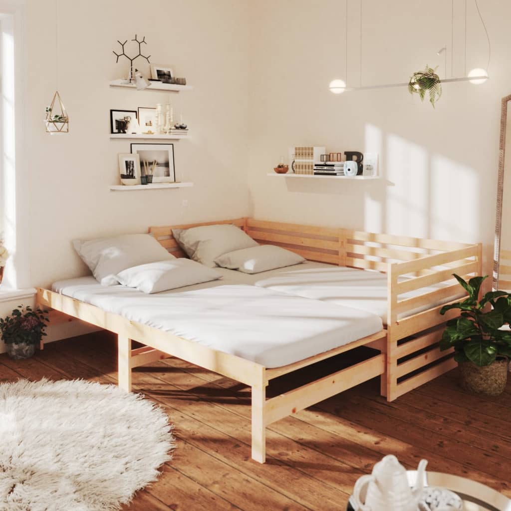 vidaXL Slaapbank uitschuifbaar massief grenenhout 2x(90x200) cm
