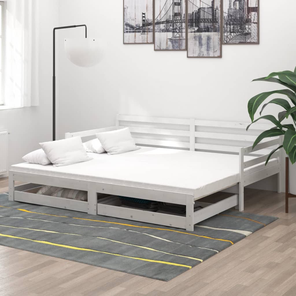 vidaXL Slaapbank uitschuifbaar massief grenenhout wit 2x(90x200) cm