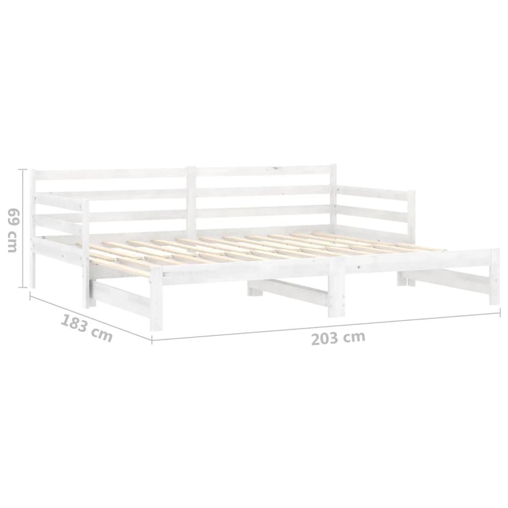 vidaXL Slaapbank uitschuifbaar massief grenenhout wit 2x(90x200) cm