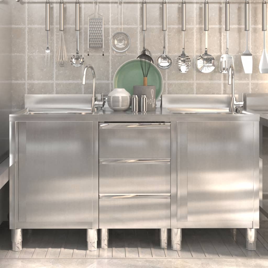 vidaXL Commercial Kitchen Cabinet with 2 Drawers 50x60x96 cm